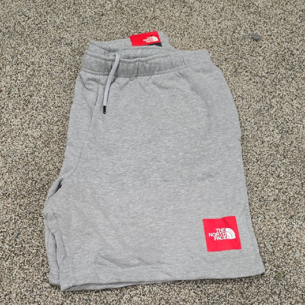 The North Face Light Gray Sweat Shorts with Red Logo